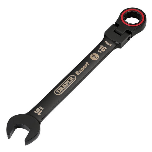 Draper 03923 Expert HI - TORQ? Metric Flexible Head Ratchet Combination Spanner 16mm Black