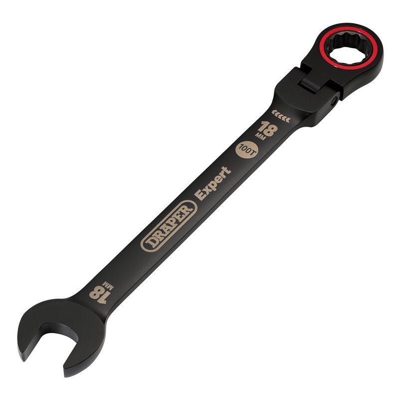 Draper 03925 Expert HI - TORQ? Metric Flexible Head Ratchet Combination Spanner 18mm Black