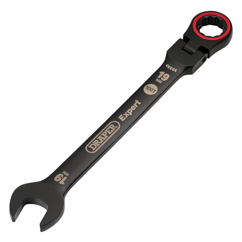 Draper 03926 Expert HI - TORQ? Metric Flexible Head Ratchet Combination Spanner 19mm Black