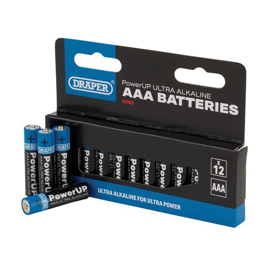 Draper 03968 PowerUP Ultra Alkaline AAA Batteries Pack of 12 - McCormickTools