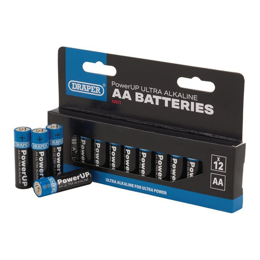 Draper 03972 PowerUP Ultra Alkaline AA Batteries Pack of 12 - McCormickTools