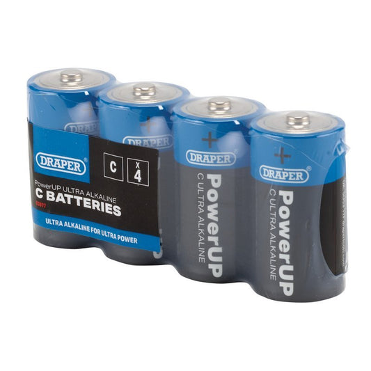 Draper 03977 PowerUP Ultra Alkaline C Batteries Pack of 4 - McCormickTools