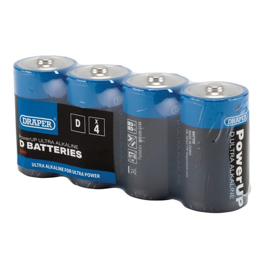 Draper 03979 PowerUP Ultra Alkaline D Batteries Pack of 4 - McCormickTools