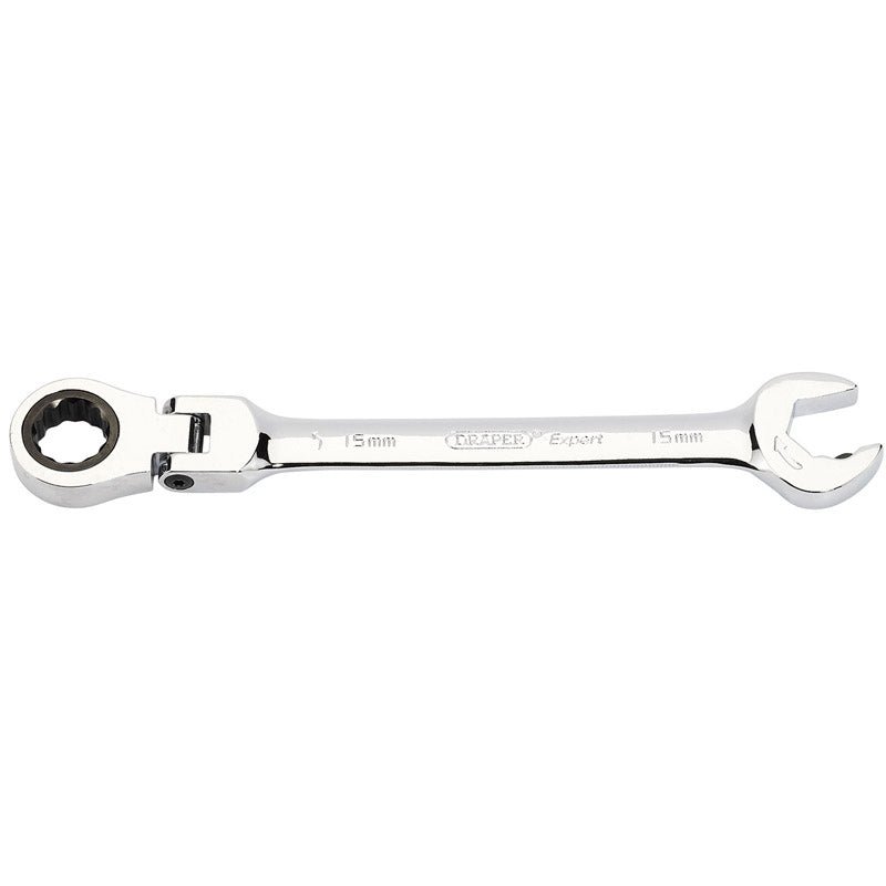 Draper 06860 Metric Combination Spanner with Flexible Head and Double Ratcheting Features 15mm - McCormickTools