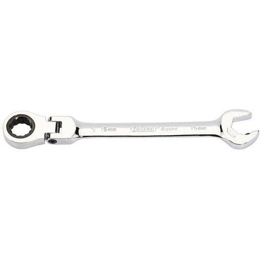Draper 06860 Metric Combination Spanner with Flexible Head and Double Ratcheting Features 15mm - McCormickTools