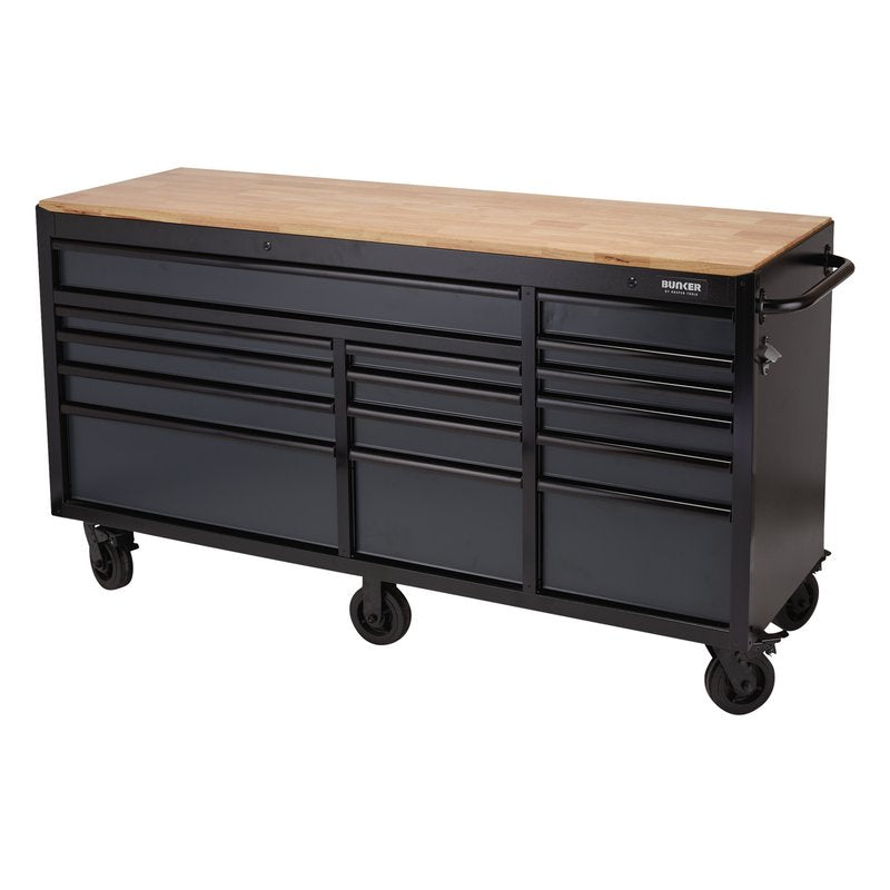 Draper 08241 BUNKER Workbench Roller Tool Cabinet 15 Drawer 72" Grey