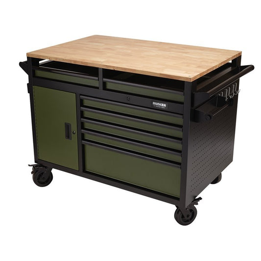 Draper 08269 BUNKER Multi - Functional Workbench Roller Tool Cabinet 14 Drawer 48" Green