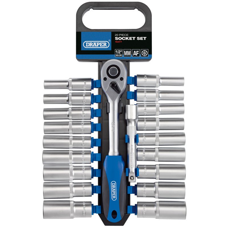 Draper 1/2" Sq. Dr. Combined Mm/Af Deep Socket And Ratchet Set (20 Piece) - McCormickTools