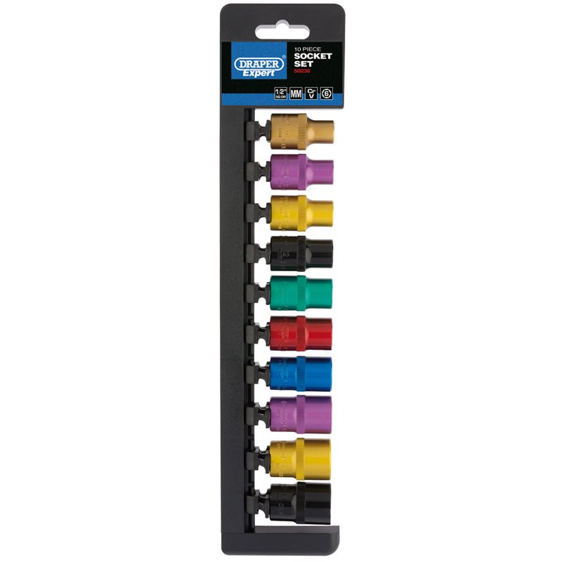 Draper 1/2" Sq. Dr. Metric Coloured Socket Set (10 Piece) - McCormickTools