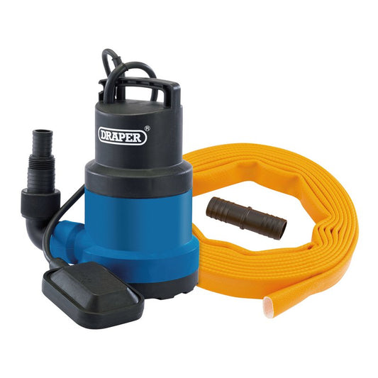 Draper 12429 Submersible Clean Water Pump with Float Switch and Layflat Hose 191L/min 550W