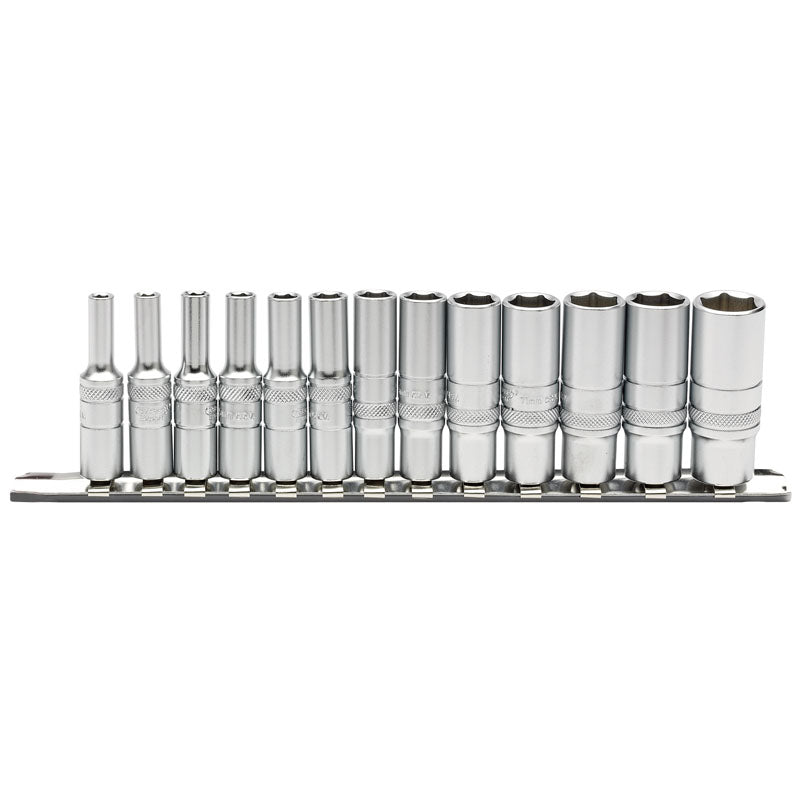 Draper 1/4" Sq. Dr. Deep Metric Sockets On Metal Rail (13 Piece) - McCormickTools