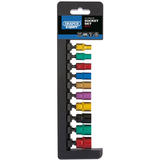 Draper 1/4" Sq. Dr. Metric Coloured Socket Set (10 Piece)Piece) - McCormickTools