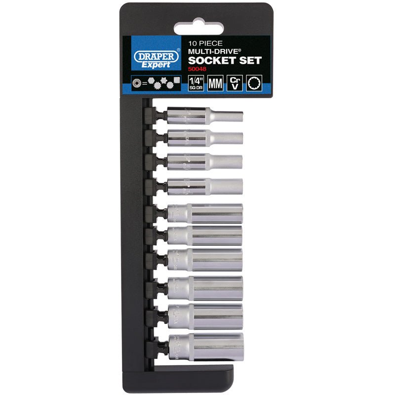 Draper 1/4" Sq. Dr. Metric Multi - Drive®️ Deep Socket Set (10 Piece) - McCormickTools