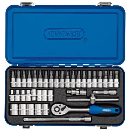 Draper 1/4" Sq. Dr. Metric Socket Set In Metal Case (38 Piece)