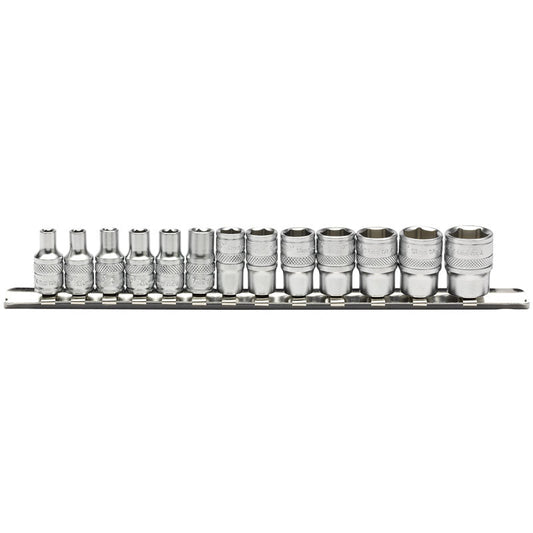 Draper 1/4" Sq. Dr. Metric Socket Set On Metal Rail (13 Piece) - McCormickTools