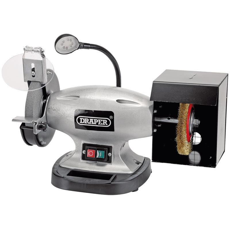 Draper 150mm Bench Grinder with Wire Wheel and LED Worklight (370W) 83421 - McCormickTools