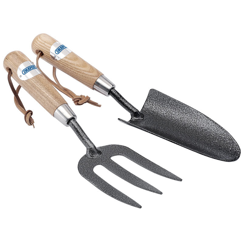 Draper 2 Piece Carbon Steel Heavy Duty Hand Fork and Trowel Set with Ash Handles 83776