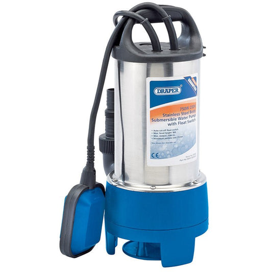 Draper 208L/min 750W 230V Stainless Steel Submersible Dirty Water Pump with Float Switch 25360