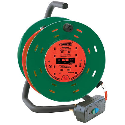 Draper 25M 230V Four Socket Garden Cable Reel with RCD Adaptor 26341