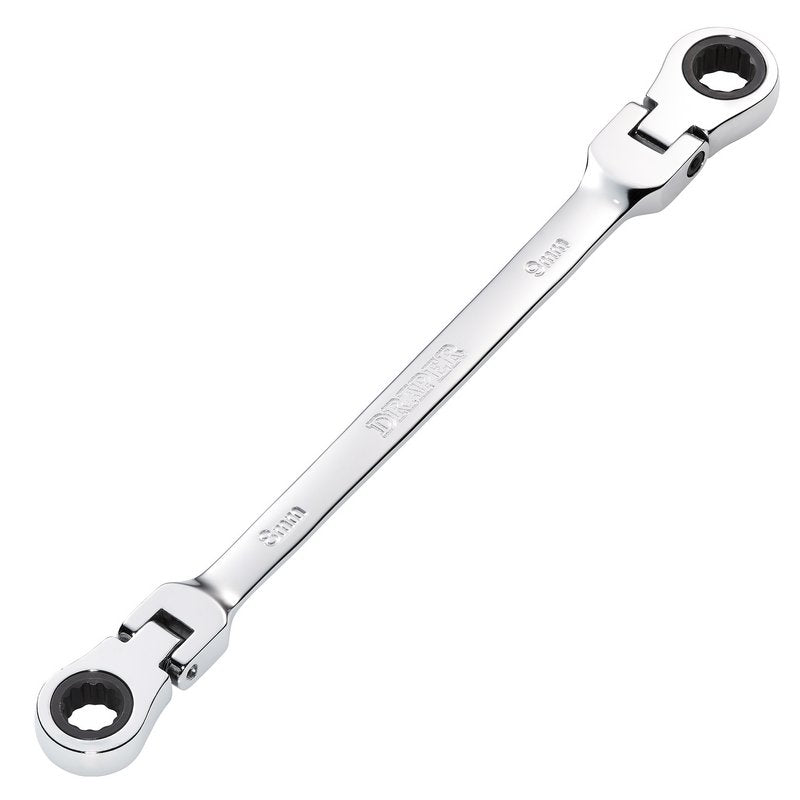 Draper 27744 HI - TORQ? Metric Flexible Head Double Ring Ratchet Spanner 8 x 9mm - McCormickTools