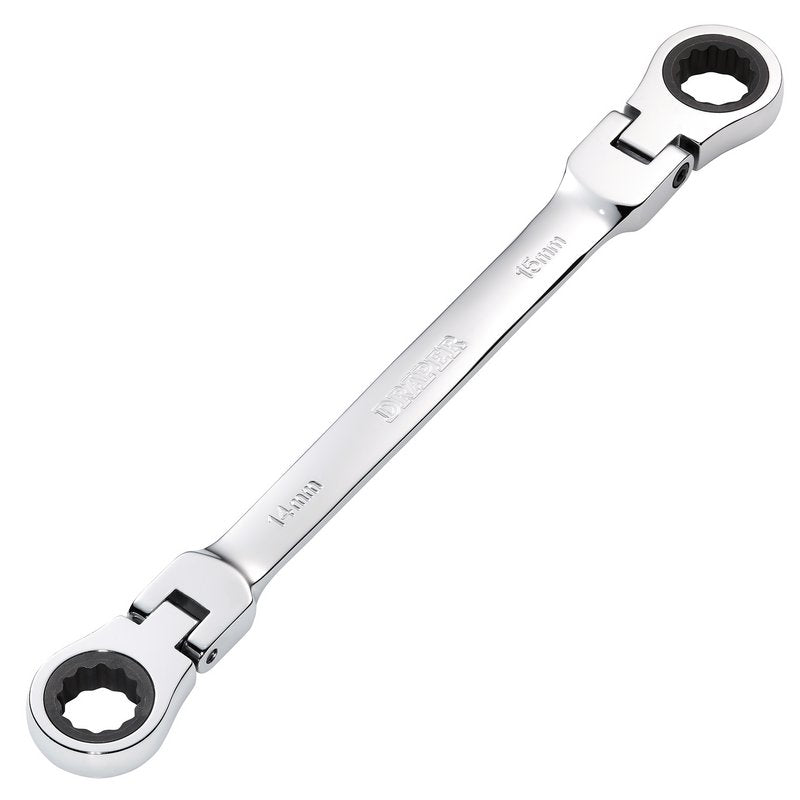 Draper 27747 HI - TORQ? Metric Flexible Head Double Ring Ratchet Spanner 14 x 15mm - McCormickTools