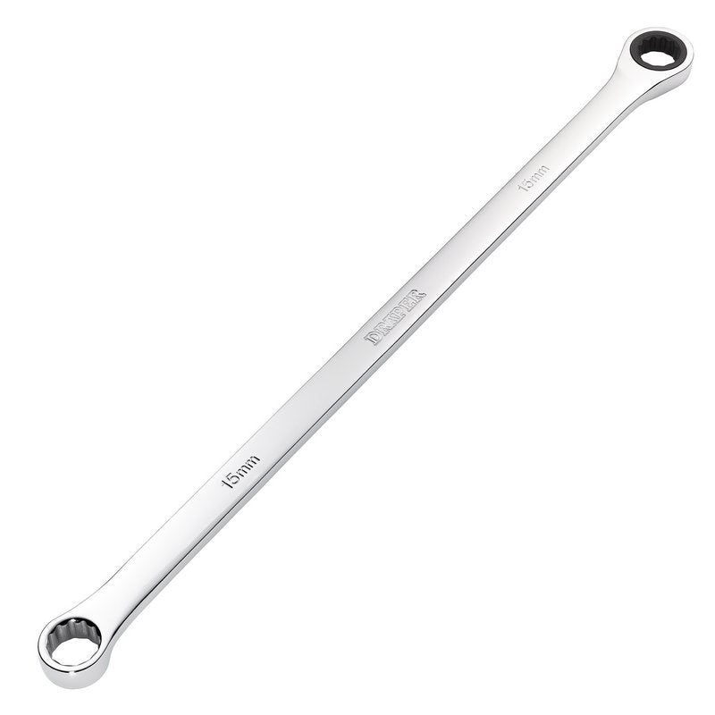 Draper 27771 HI - TORQ? Metric Extra - Long Double Ring Ratchet Spanner 15mm - McCormickTools