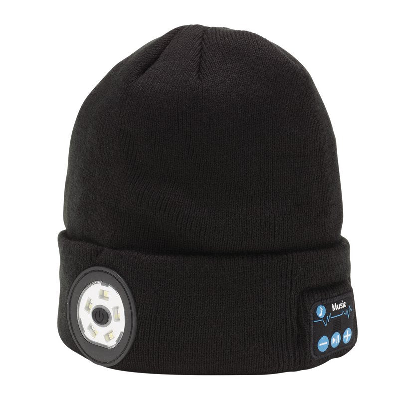 Draper 28346 Smart Wireless Rechargeable Beanie with LED Head Torch and USB Charging Cable Black One Size