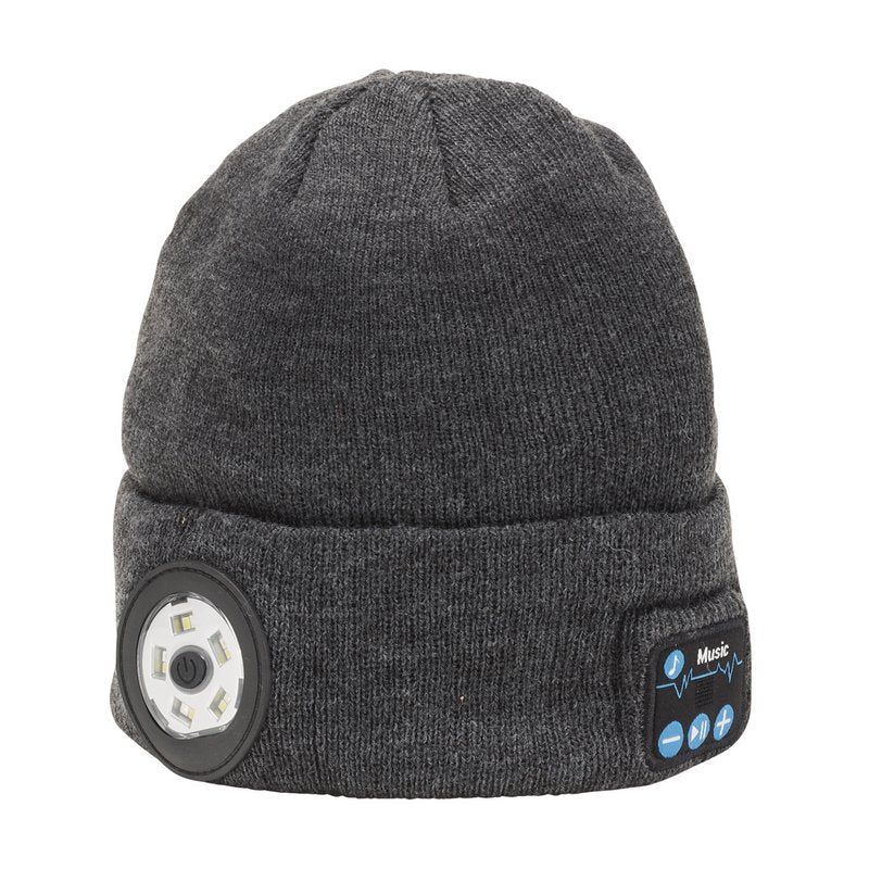 Draper 28351 Smart Wireless Rechargeable Beanie with LED Head Torch and USB Charging Cable Grey One Size