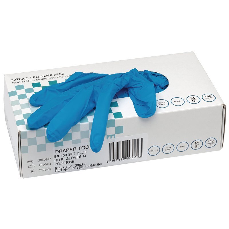 Draper 30927 Nitrile Gloves Medium Blue Pack of 100