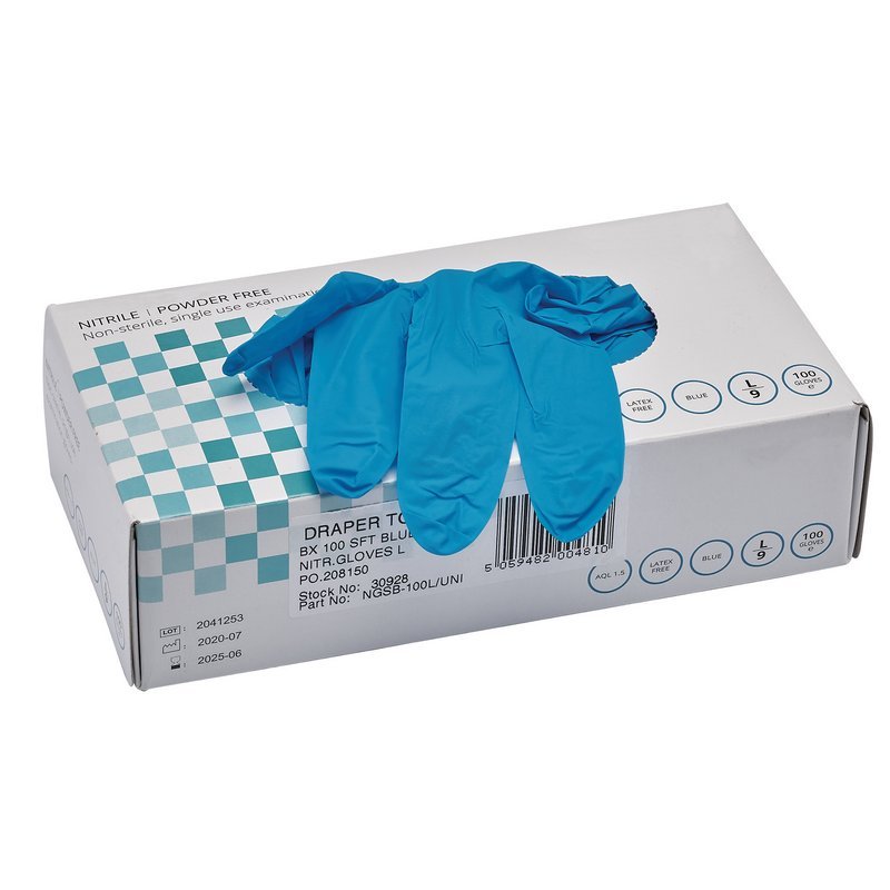 Draper 30928 Nitrile Gloves Large Blue Pack of 100