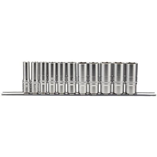 Draper 3/8" Sq. Dr. Imperial Deep Socket Set On Metal Rail (11 Piece) - McCormickTools