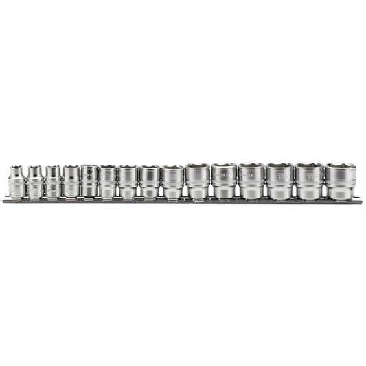 Draper 3/8" Sq. Dr. Metric Socket Set On Metal Rail (15 Piece) - McCormickTools