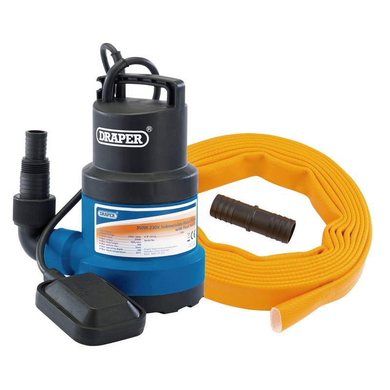 Draper 61815 125L/Min Submersible Clear Water Pump Kit C/W Layflat Hose supplied with Adaptor 5m x 25mm - Kit 2-McCormickTools