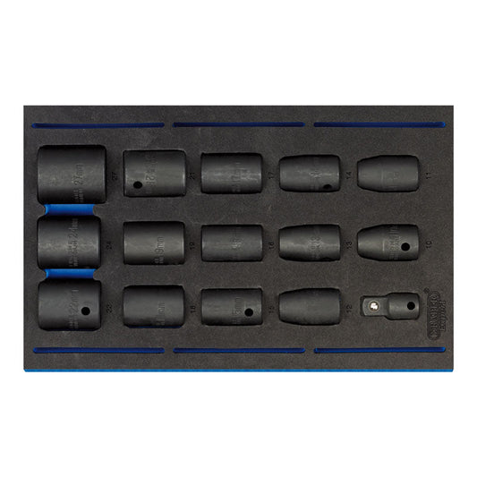 Draper 63415 1/2" Sq. Dr. Impact Socket Set in 1/4 Drawer EVA Insert Tray 15 Piece