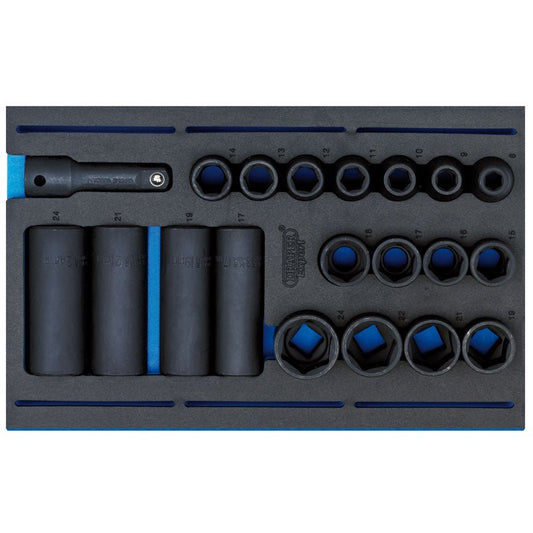 Draper 63487 1/2" Sq. Dr. Impact Socket Set in 1/4 Drawer EVA Insert Tray 20 Piece