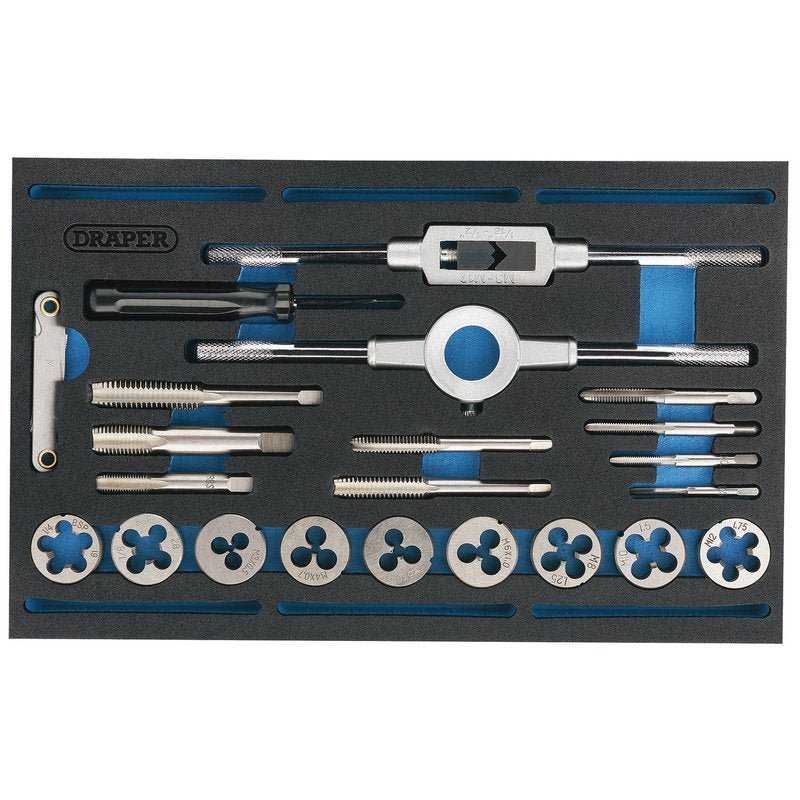 Draper 63520 Combination Tap and Die Set - Metric and BSP in EVA Foam Insert Tray 22 Piece - McCormickTools