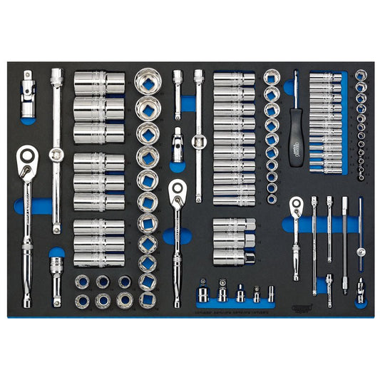 Draper 63539 1/4" 3/8" and 1/2" Socket Set in Full Plus Drawer EVA Insert Tray 96 Piece