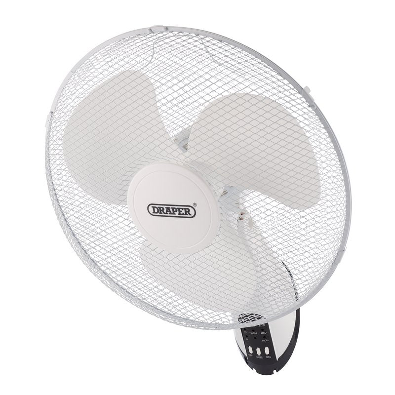 Draper 70975 230V Oscillating Wall Mounted Fan with Remote Control 16"/400mm 3 Speed