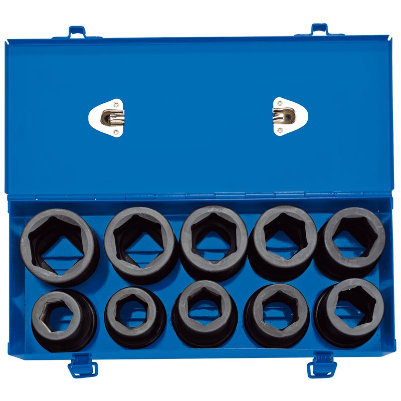 Draper 83283 1" Sq. Dr. Combined MM/AF Deep Impact Socket Set in Metal Case 10 Piece - McCormickTools