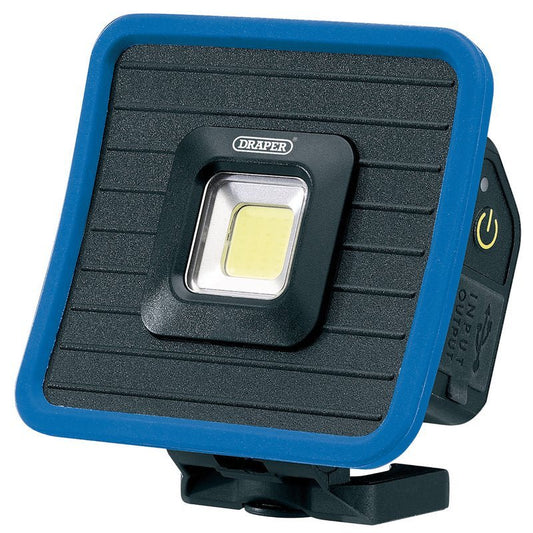 Draper 88595 COB LED Rechargeable Mini Flood Light and Power Bank with Magnetic Base and Hanging Hook 10W 1000 Lumens Blue USB - C Cable Supplied - McCormickTools