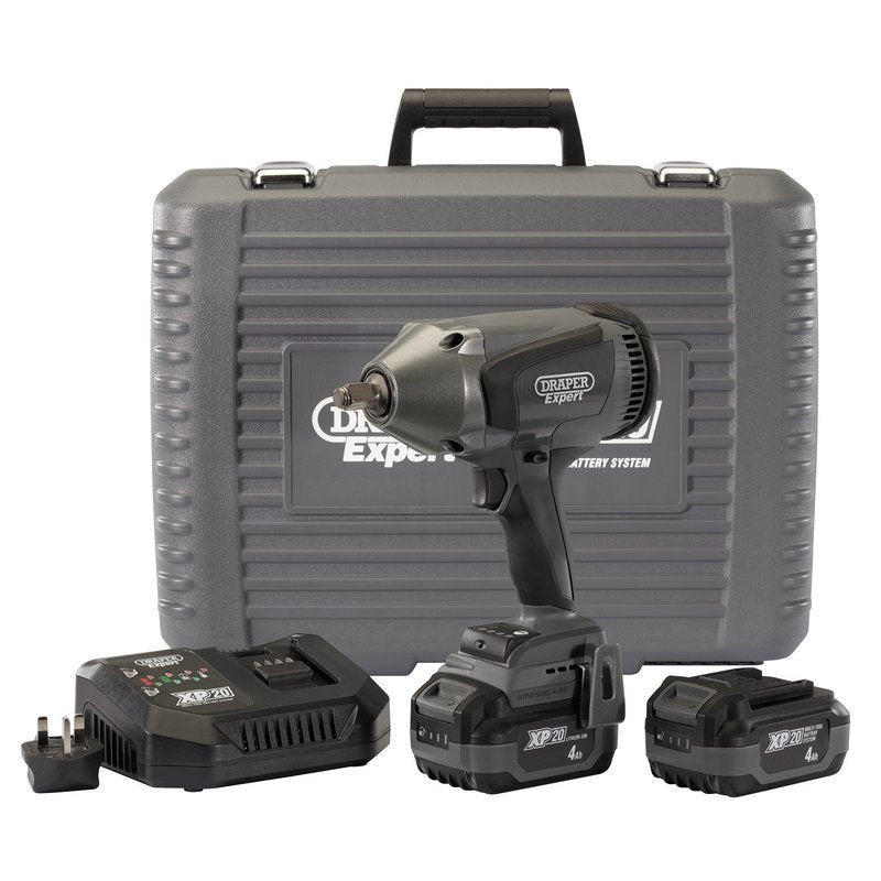 Draper 98960 XP20 20V Brushless High - Torque Impact Wrench 1/2" Sq. Dr. 1000Nm 2 x 4.0Ah Batteries 1 x Fast Charger