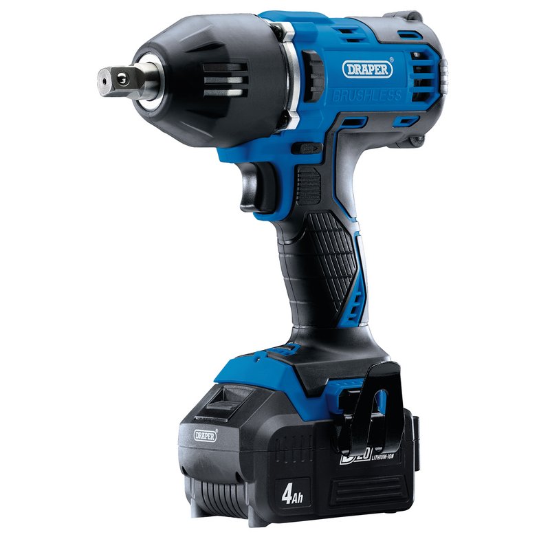 Draper 99251 D20 20V Brushless 1/2" Mid - Torque Impact Wrench 400Nm with 2x 4Ah Batteries and Fast Charger