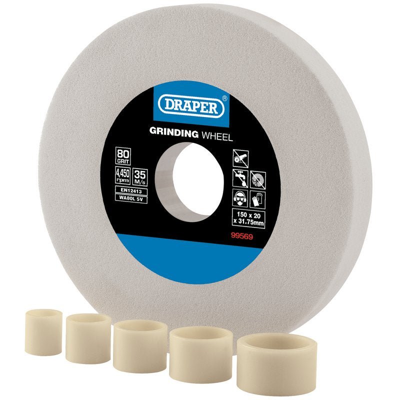 Draper 99569 White Aluminium Oxide Bench Grinding Wheel 80G 150mm x 20mm - McCormickTools