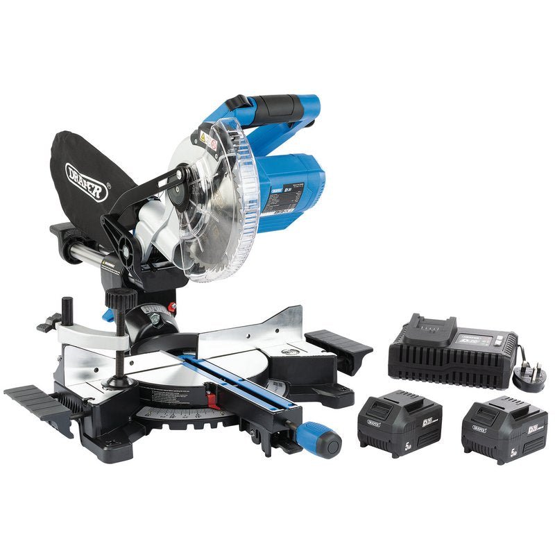 Draper 99632 D20 20V Brushless 185mm Sliding Compound Mitre Saw Kit +2 x 5Ah Batteries and Charger - McCormickTools