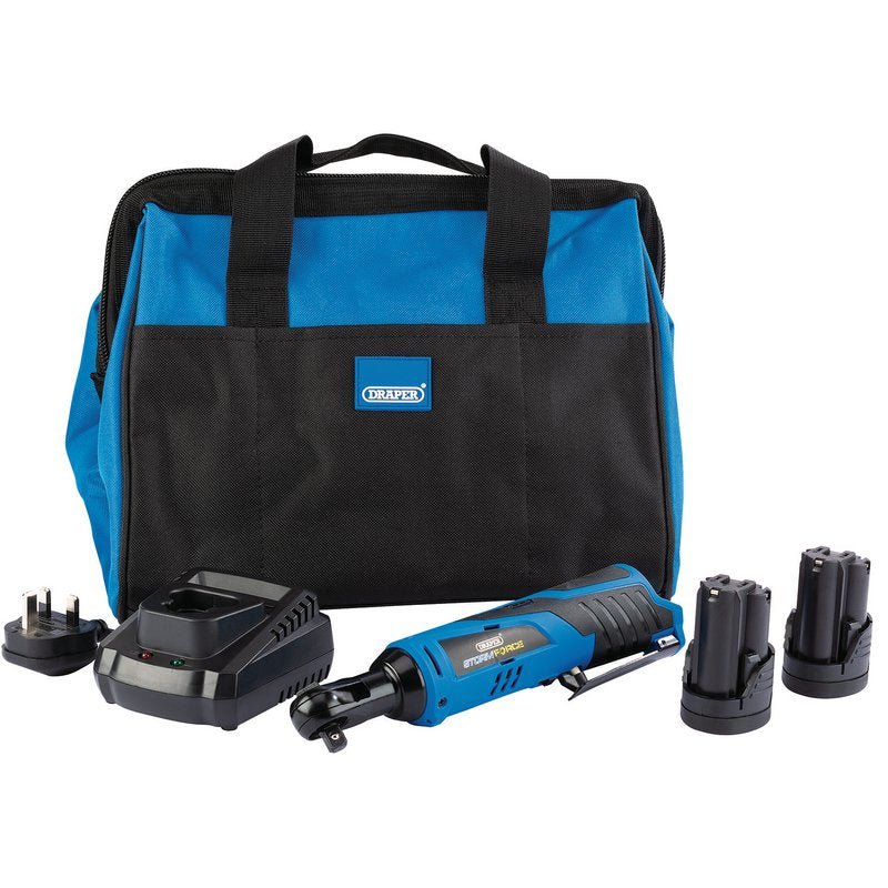 Draper 99716 Draper Storm Force® 10.8V Power Interchange Reversible Ratchet Kit +2x 1.5Ah Batteries Charger and Bag