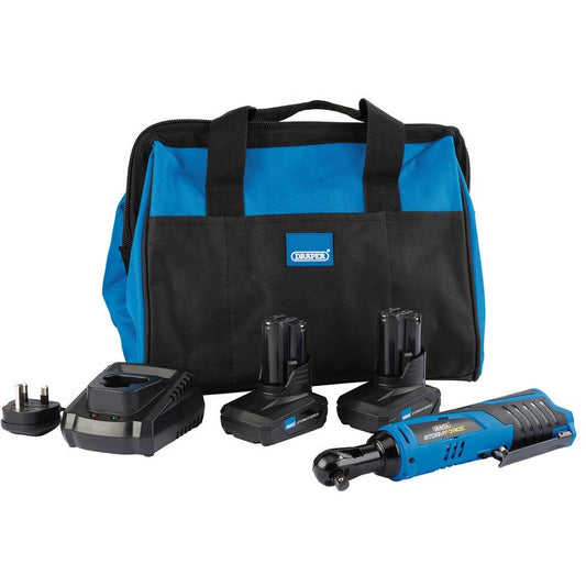 Draper 99720 Draper Storm Force® 10.8V Power Interchange Reversible Ratchet Kit +2x 4Ah Batteries Charger and Bag