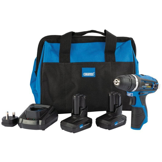 Draper 99722 Draper Storm Force® 10.8V Power Interchange Rotary Drill Kit +2x 4Ah Batteries Charger and Bag