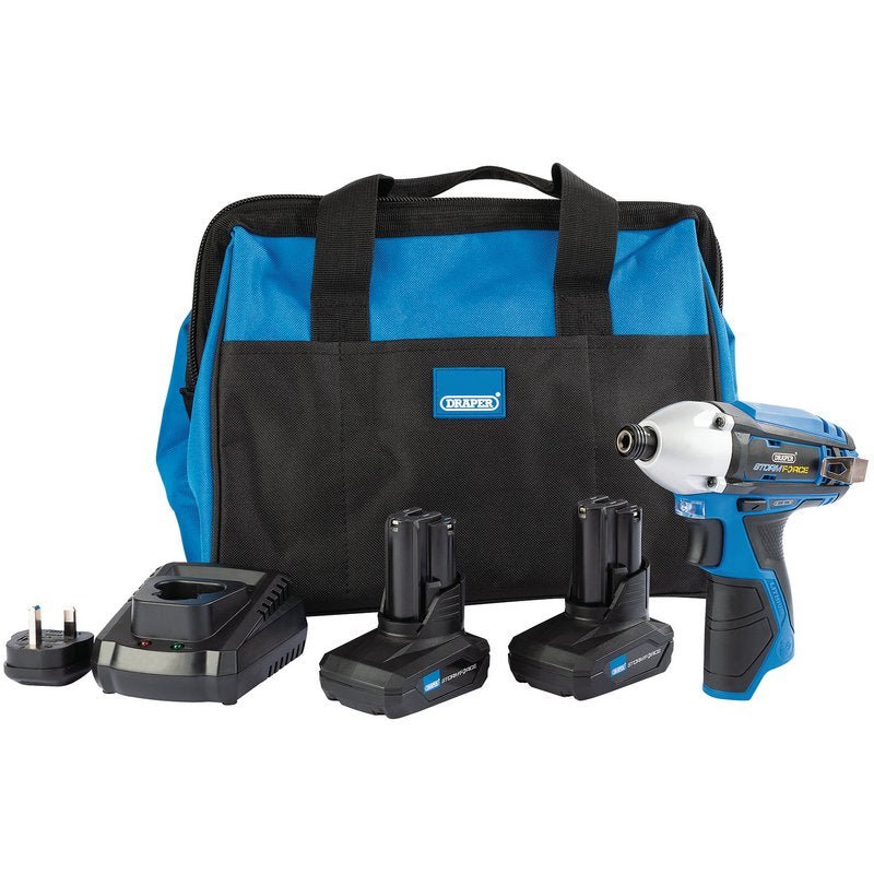 Draper 99723 Draper Storm Force® 10.8V Power Interchange Impact Driver Kit +2x 4Ah Batteries Charger and Bag