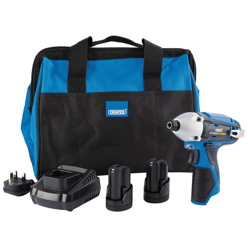 Draper 99724 Draper Storm Force® 10.8V Power Interchange Impact Driver Kit +2x 1.5Ah Batteries Charger and Bag