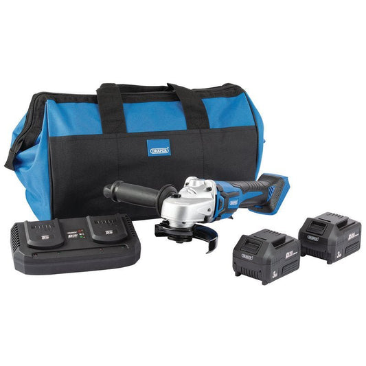 Draper 99734 D20 20V 115mm Brushless Grinder Kit with 2 x 3.0Ah Batteries Twin Charger and Bag